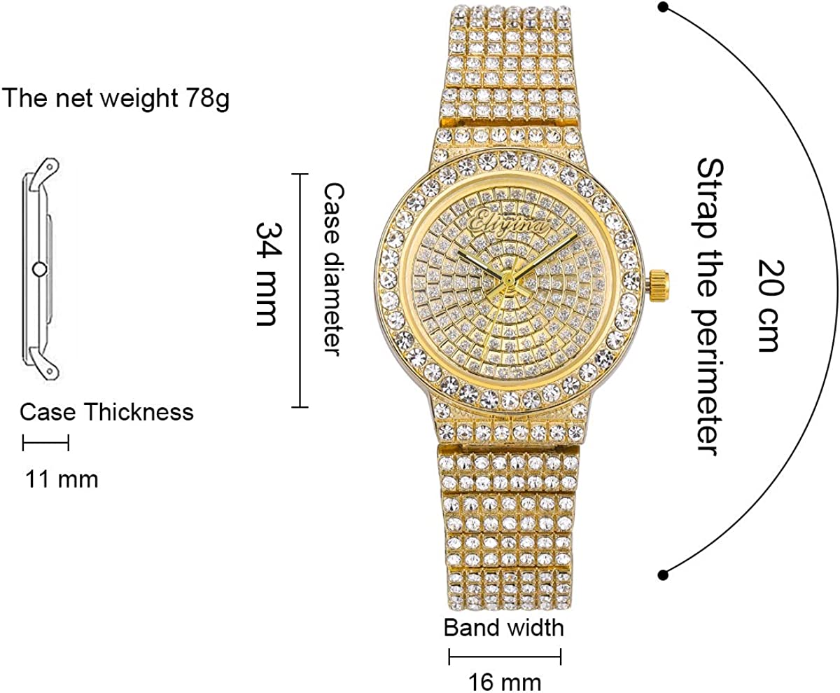 ManChDa Diamond Watch Silver Watch for Women Men Rhinestone Watches Ice Out Watch Full Diamonds Watch Quartz Crystal Stainless Steel Gold Watch Women Men Wrist Watch - Image 4
